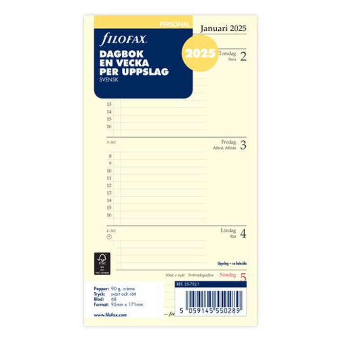 Filofax Personal Dagbok refill 2025 v/u