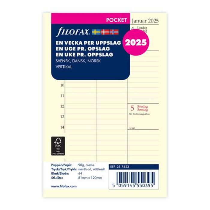 Filofax Pocket Dagbok refill 2025 v/u vertikal