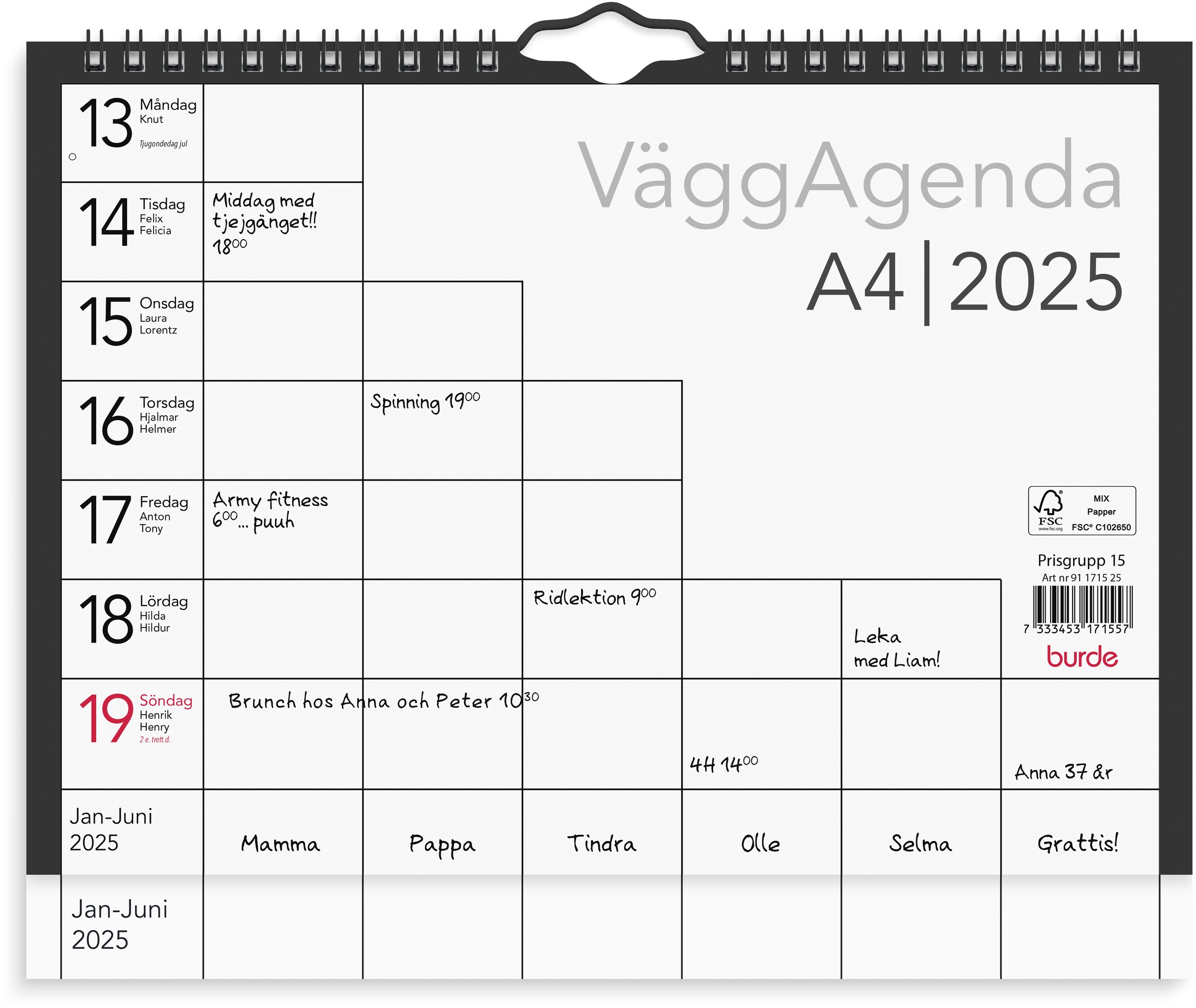 Väggagenda 2025 Handla online